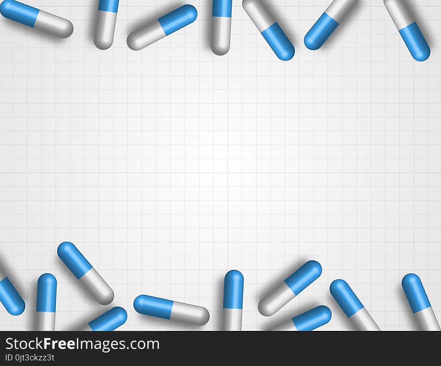 Medicines on grid background represent medical and health care concept. Technology Background. Vector Illustration