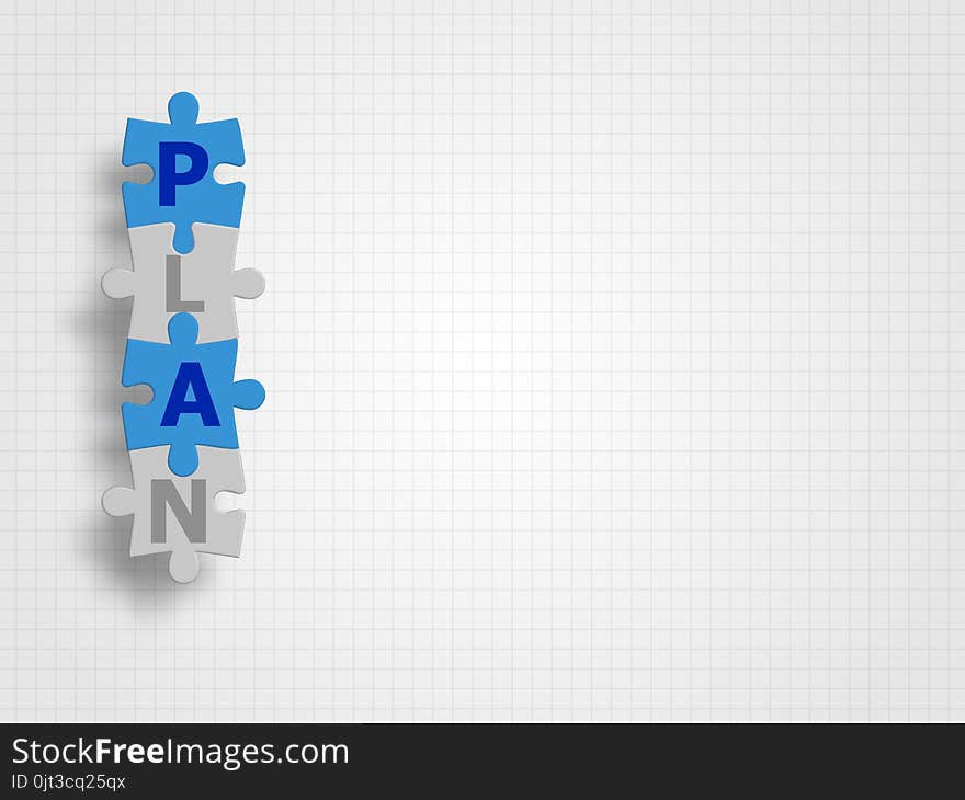 Jigsaw connected as a word of PLAN on grid background represent business concept. Technology background. Vector Illustration.