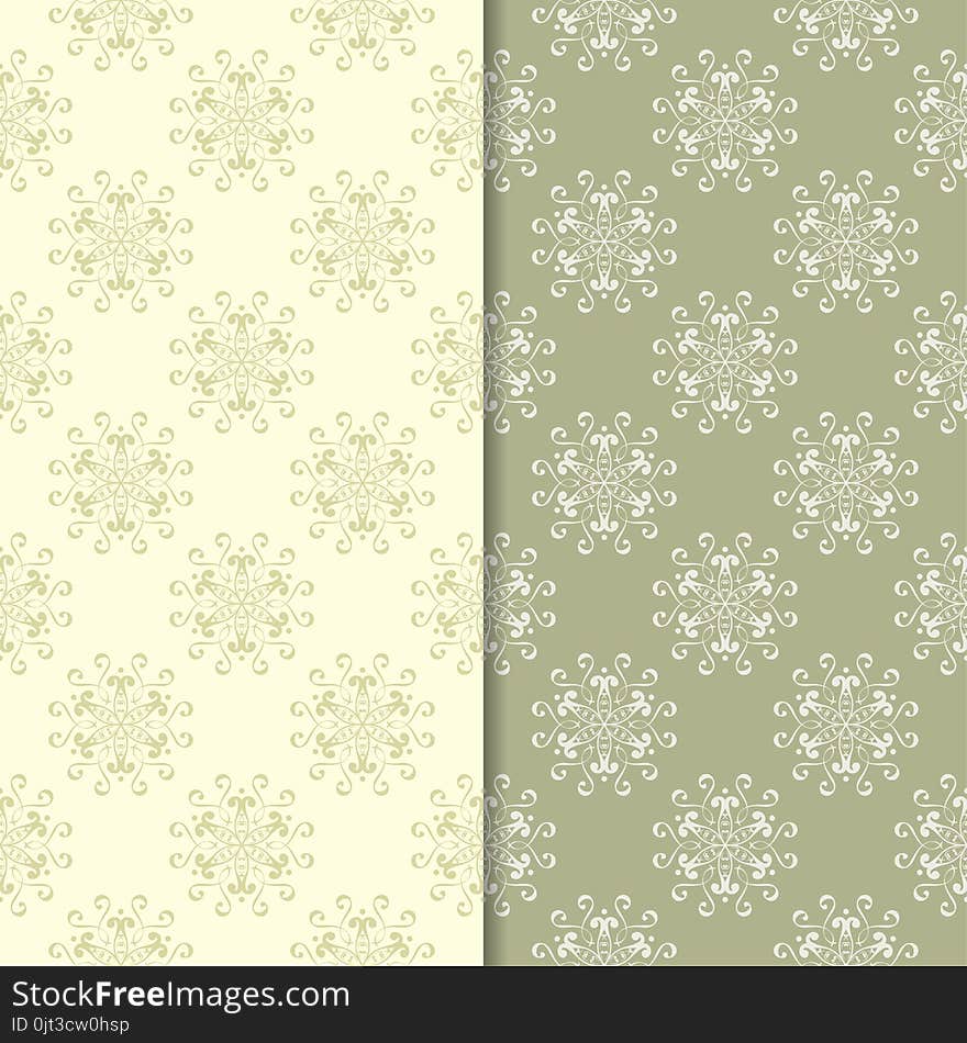 Olive green floral backgrounds. Set of seamless patterns for textile and wallpapers