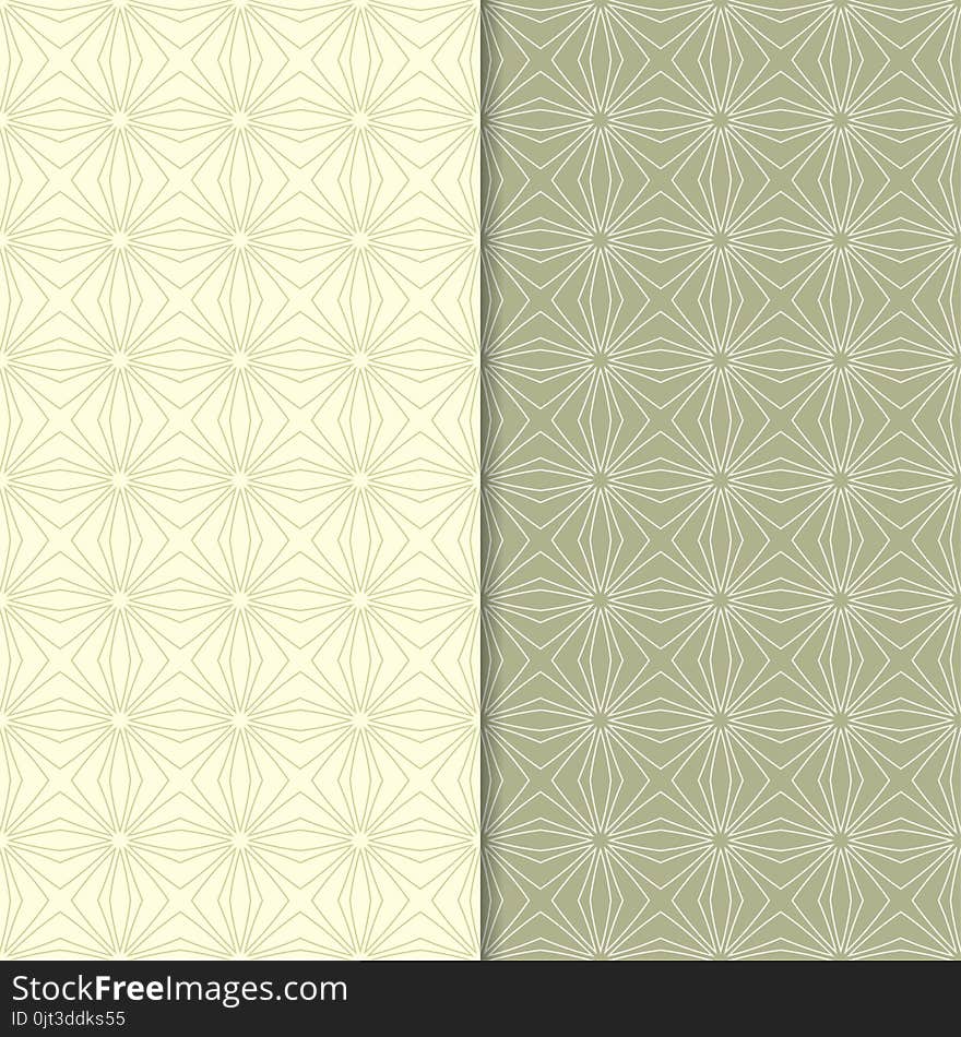 Olive Green Geometric Ornaments. Set Of Seamless Patterns