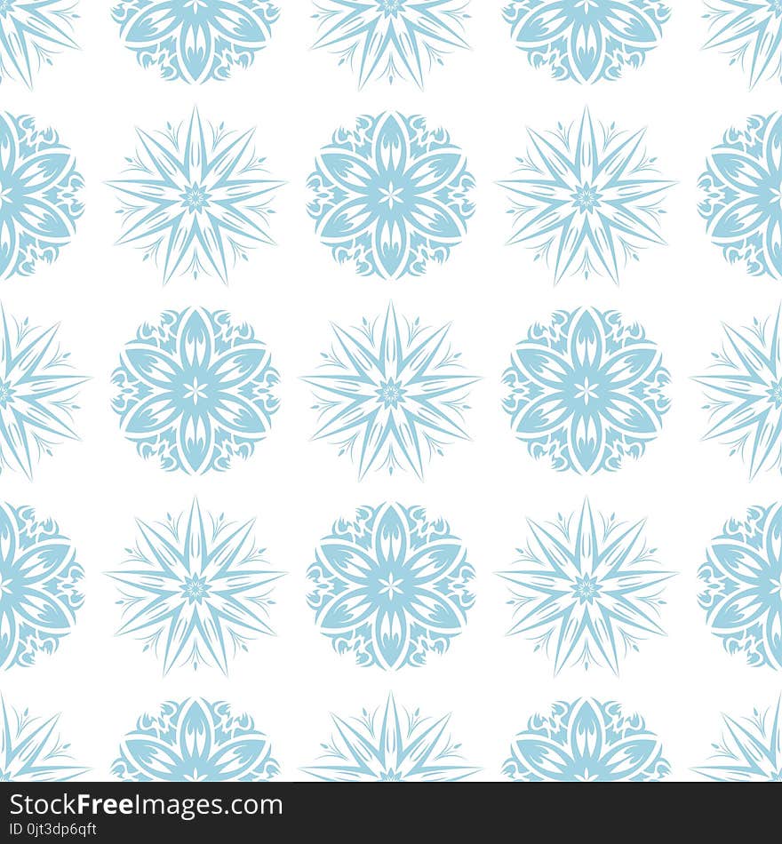 Blue floral ornament on white background. Seamless pattern for textile and wallpapers. Blue floral ornament on white background. Seamless pattern for textile and wallpapers