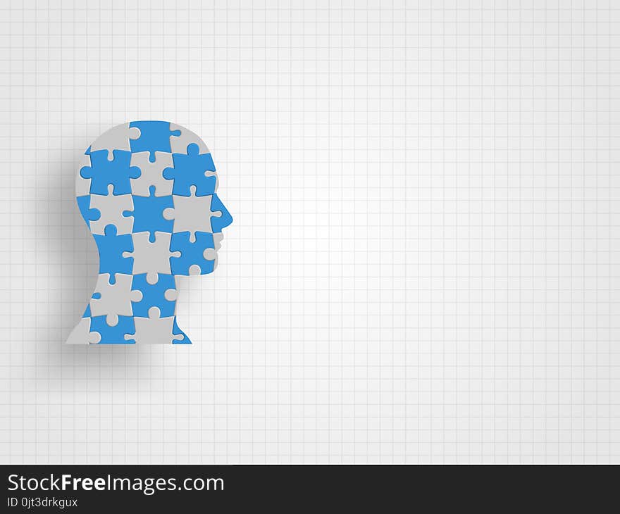 Human model filled in with jigsaw on grid background represent design thinking and innovation concept. Technology background. Vector illustration.