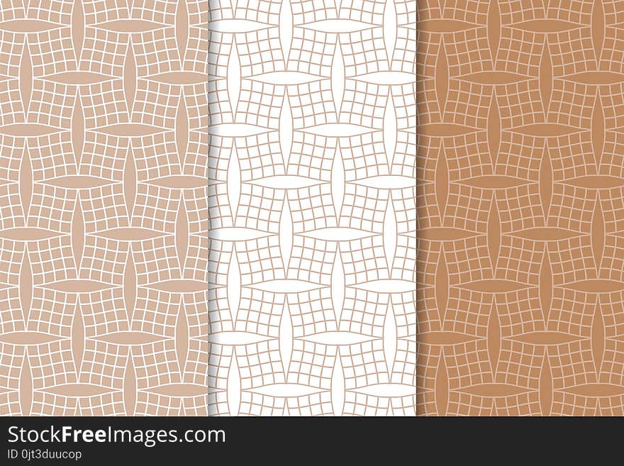 Brown And White Geometric Ornaments. Set Of Seamless Patterns