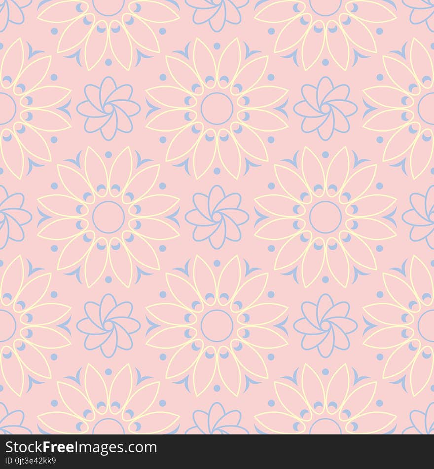 Floral seamless background. Pink, blue and yellow flower pattern