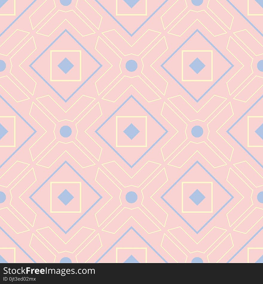 Seamless background with colored geometric pattern. Pink, blue and beige elements