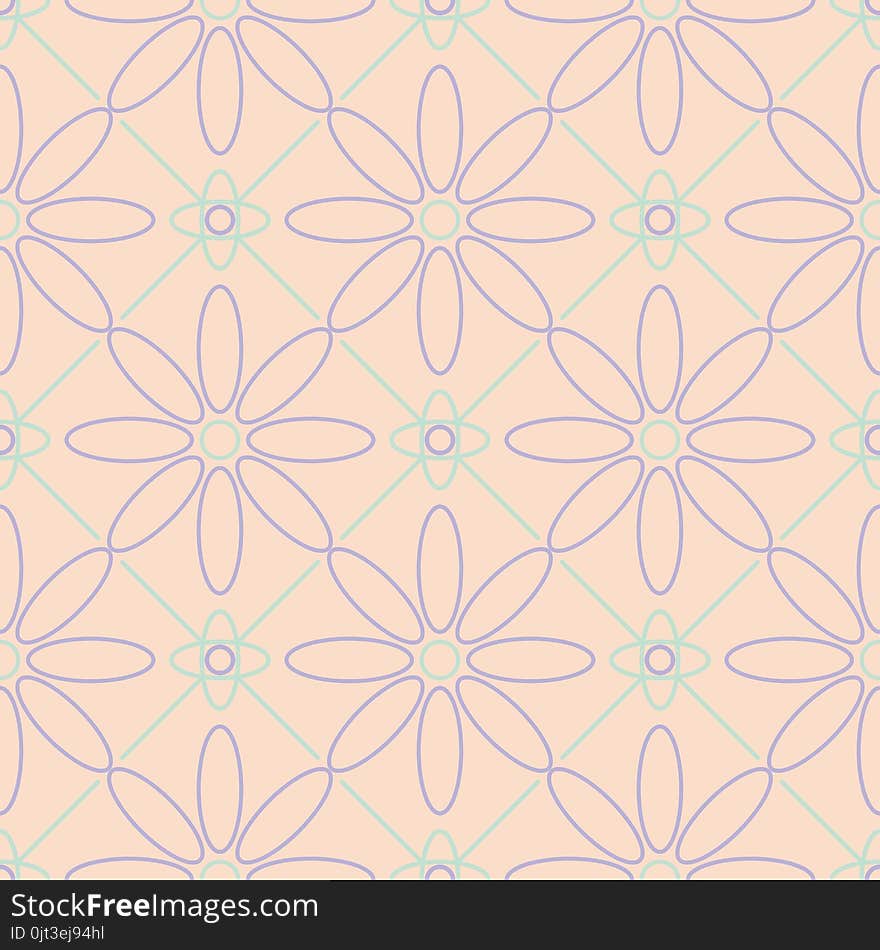 Floral seamless pattern. Beige background with violet and blue flower elements for wallpapers, textile and fabrics