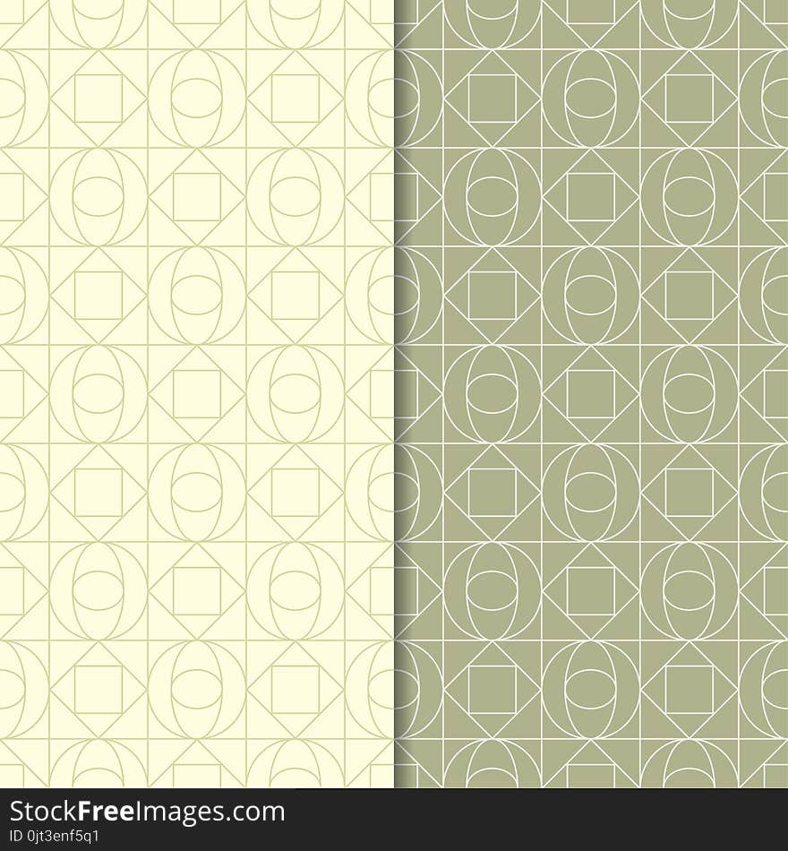 Olive Green Set Of Seamless Geometric Patterns