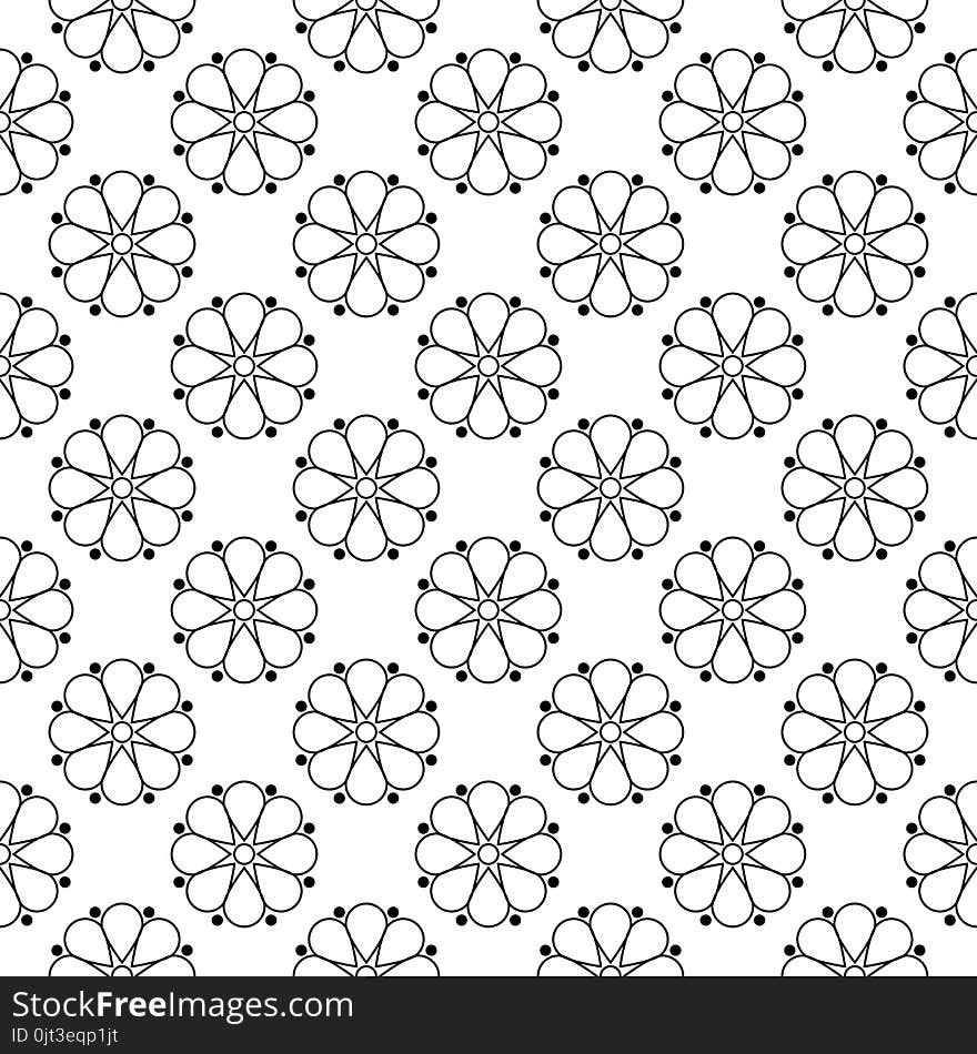 Black And White Monochrome Floral Seamless Pattern