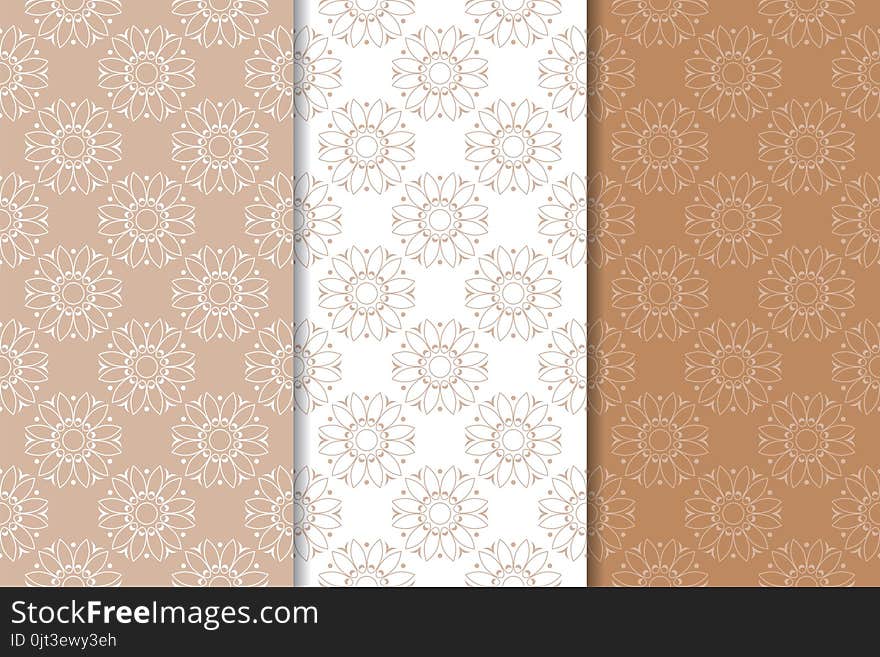 Brown floral ornaments. Set of vertical seamless patterns