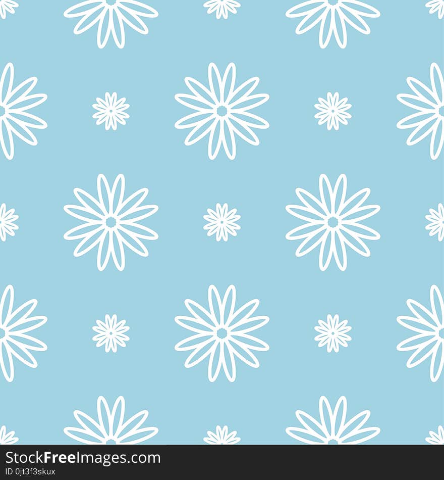 White floral seamless pattern on blue background