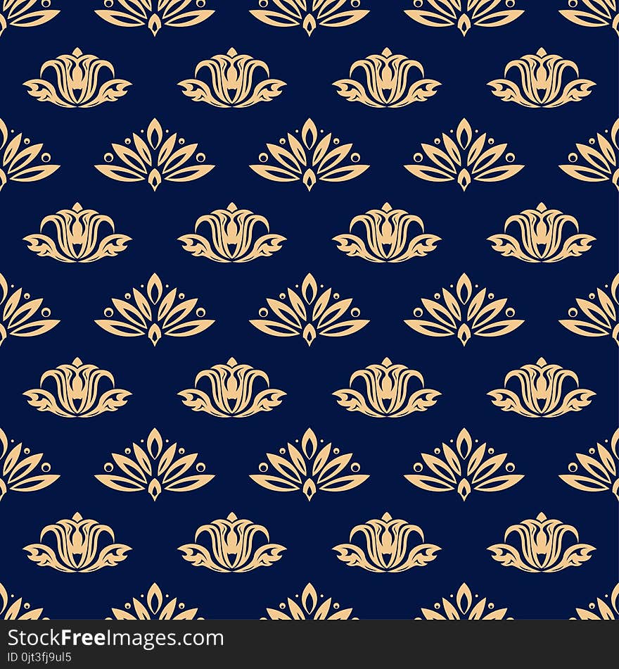 Floral background with golden blue seamless pattern