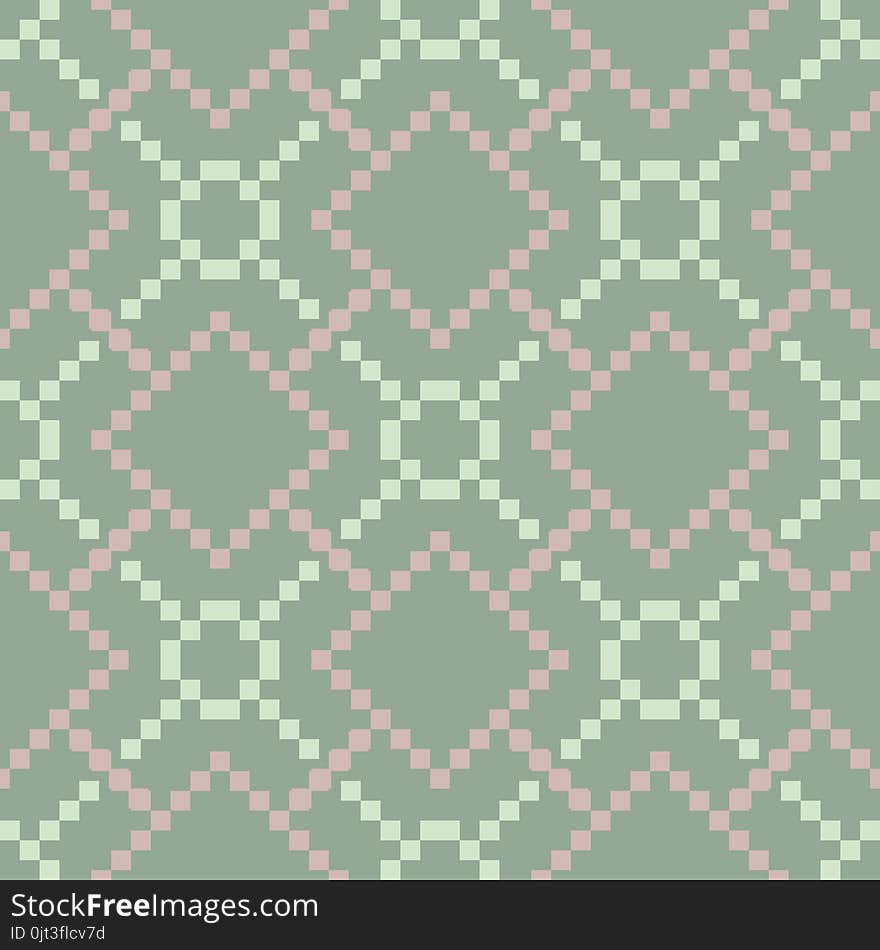 Geometric dark green seamless background wth pink elements