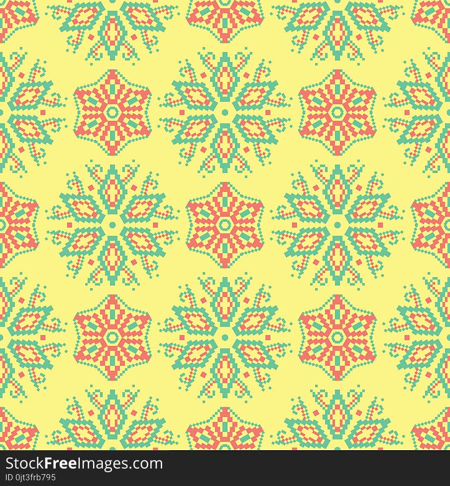 Seamless background with floral pattern. Bright yellow, pink and blue background