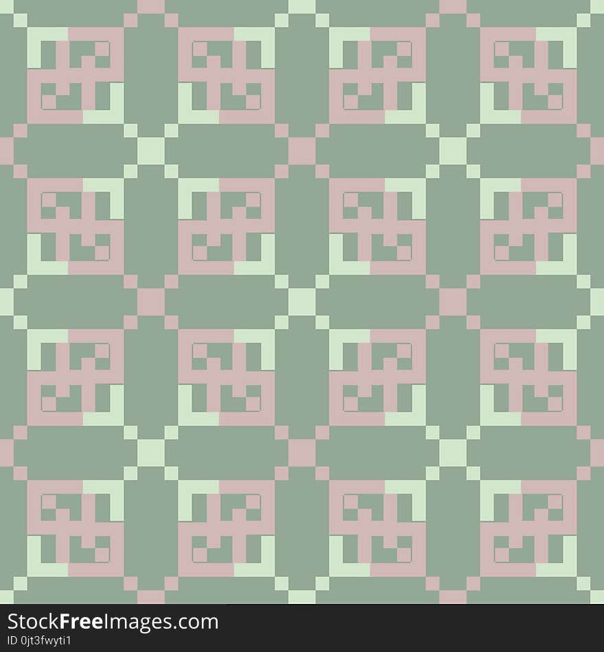 Geometric Green Seamless Background With Pink Elements