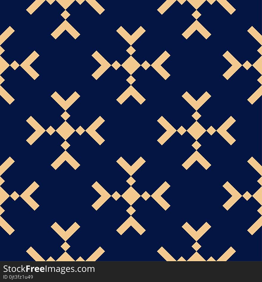 Golden blue geometric ornament. Seamless pattern