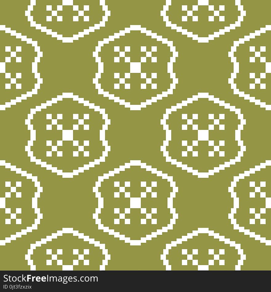 Olive Green Geometric Ornament. Seamless Pattern