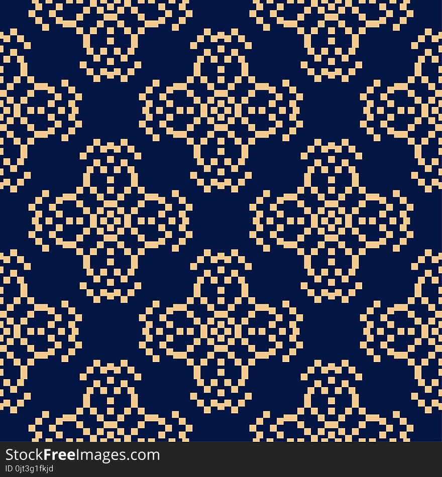 Golden floral ornament on dark blue background. Seamless pattern for textile and wallpapers. Golden floral ornament on dark blue background. Seamless pattern for textile and wallpapers