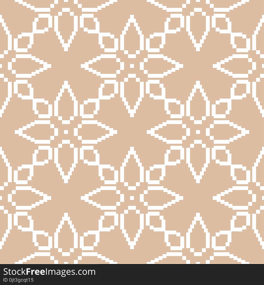 White floral ornament on beige background. Seamless pattern for textile and wallpapers. White floral ornament on beige background. Seamless pattern for textile and wallpapers