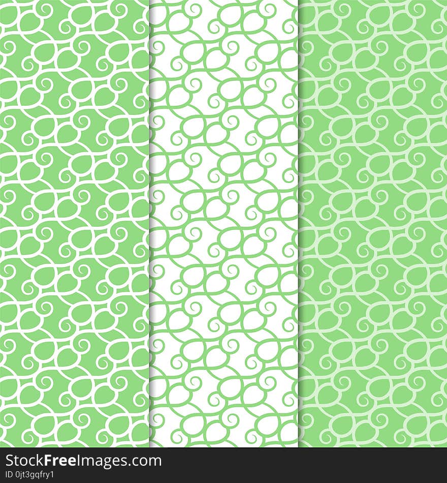 Abstract seamless patterns. Green backgrounds for textile and fabrics