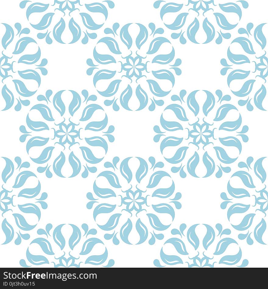 Blue floral ornament on white background. Seamless pattern for textile and wallpapers. Blue floral ornament on white background. Seamless pattern for textile and wallpapers