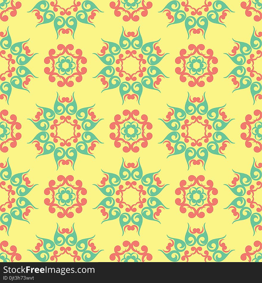 Multi colored seamless floral background. Pink blue green and yellow pattern