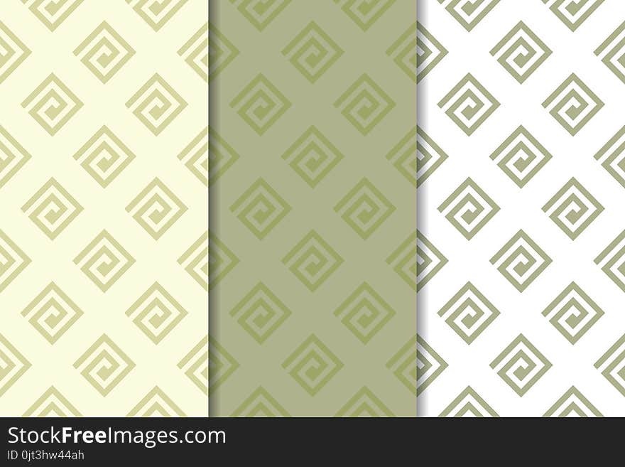 Olive Green And White Set Of Geometric Seamless Patterns