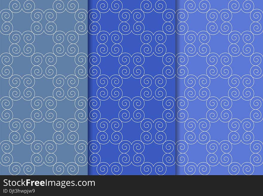 Blue Geometric Ornaments. Set Of Seamless Patterns