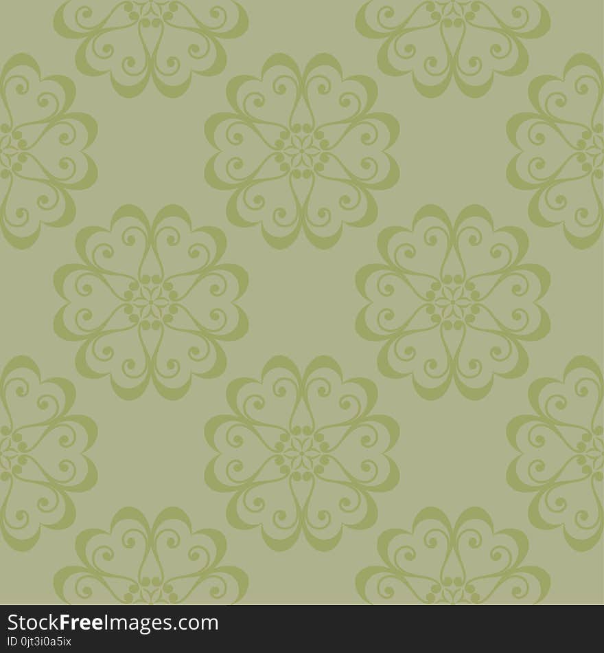 Olive green floral ornamental design. Seamless pattern