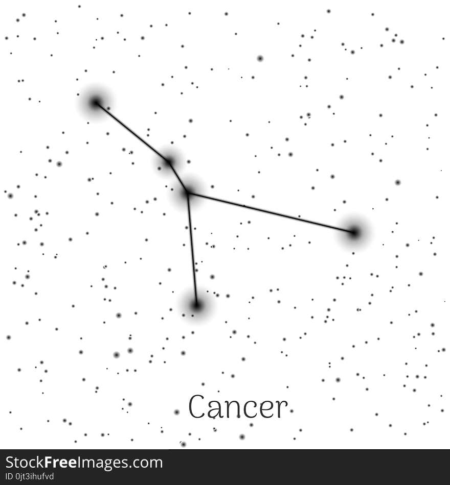 Sign zodiac cancer, white sky background, realistic. Astrological symbol of tenacity, caution and ability to work. Vector illustration of ancient sacral theme