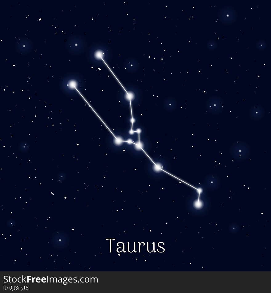 Sign zodiac taurus, night sky background, realistic. Astrological symbol of stubbornness, discretion and independence. Vector illustration of ancient sacral theme