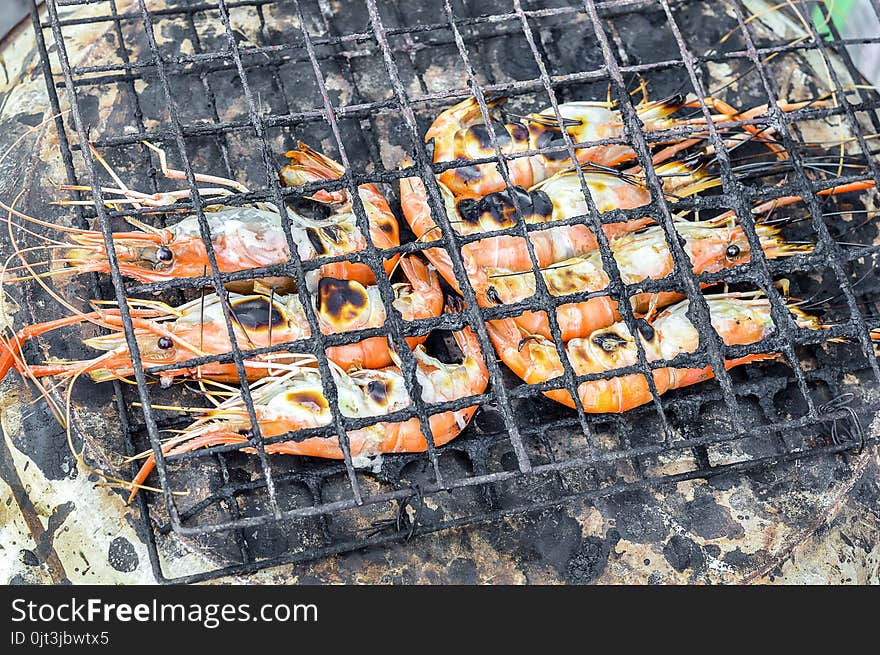 Close up shrimp on the grill