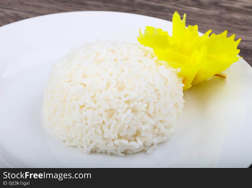 Hot long Steamed rice on the plate