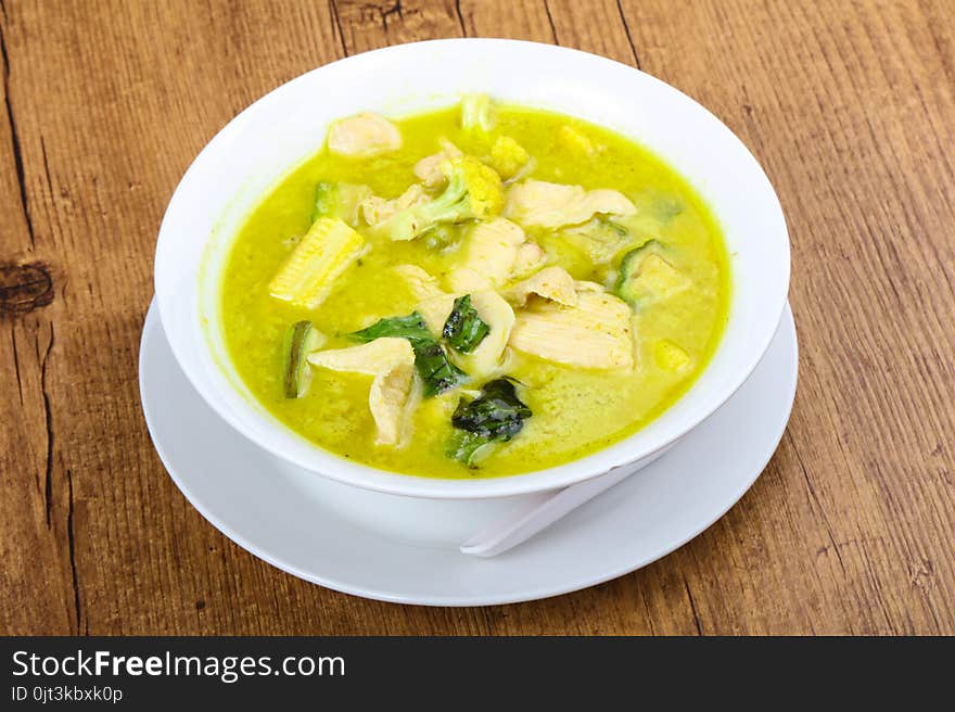 Green curry with chicken and eggplant - Asian cuisine