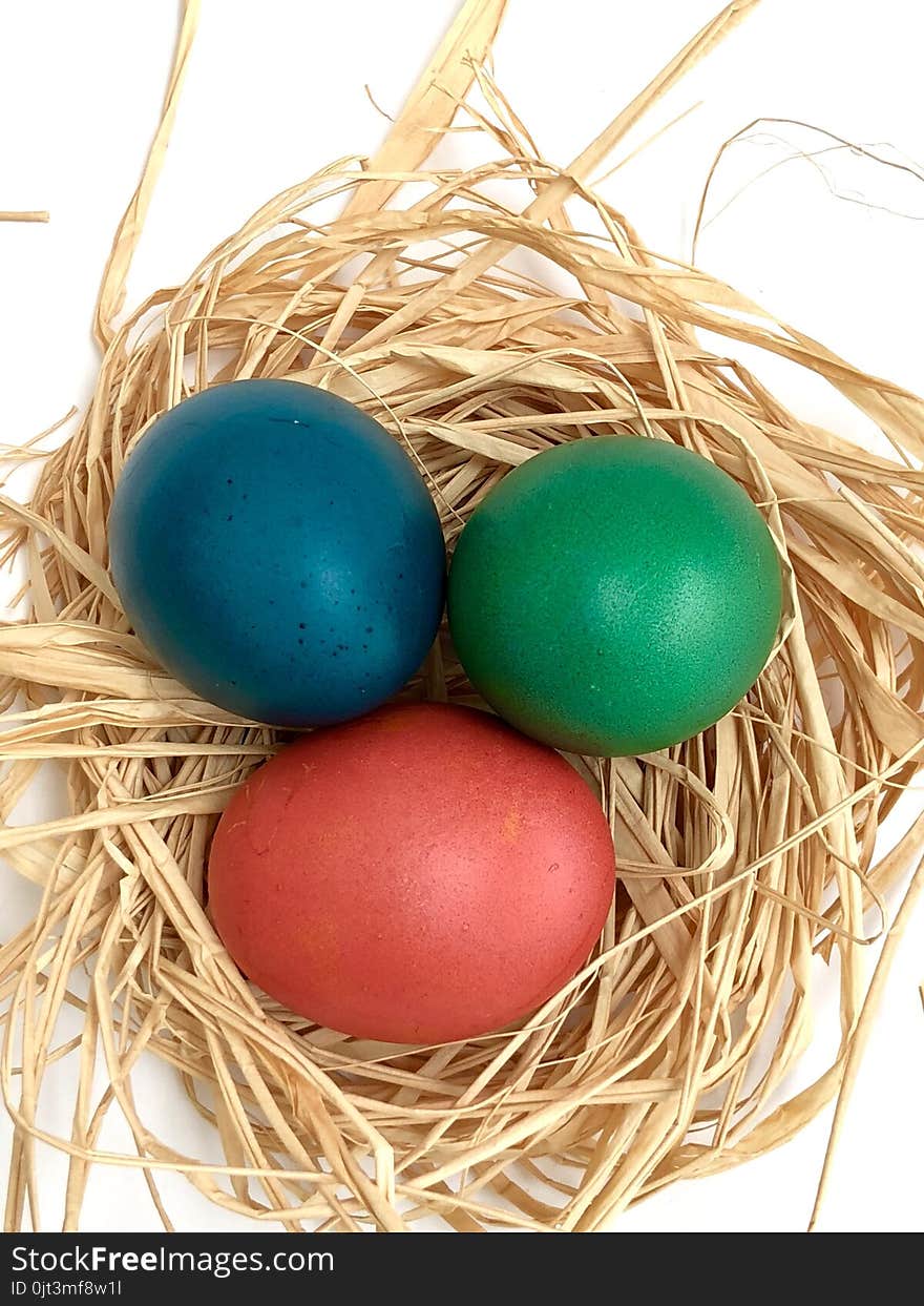 Easter eggs red blue green homemade