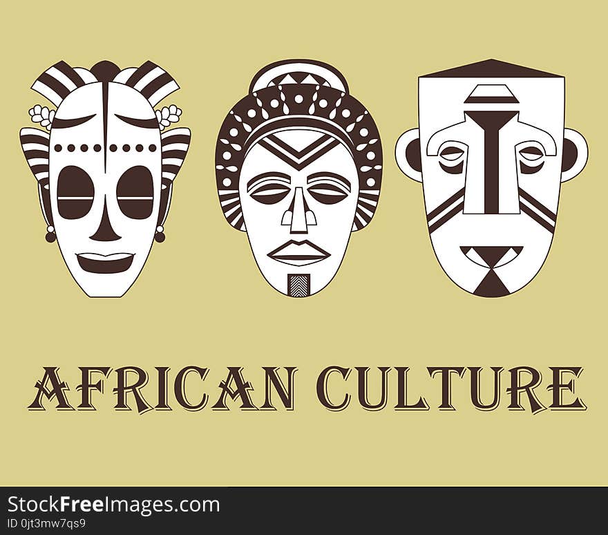 Set of three traditional African masks on a beige background.