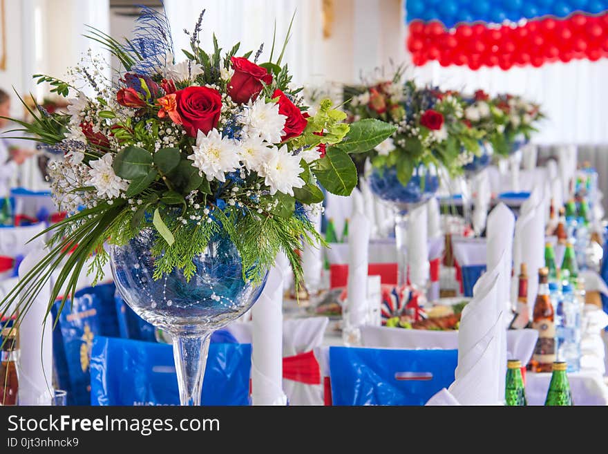 Flower Bouquet In Glass Vase