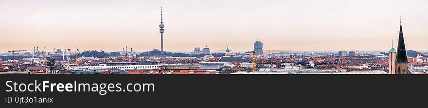 Aerial view of the city of Munich, Germany - All logos and brand names removed