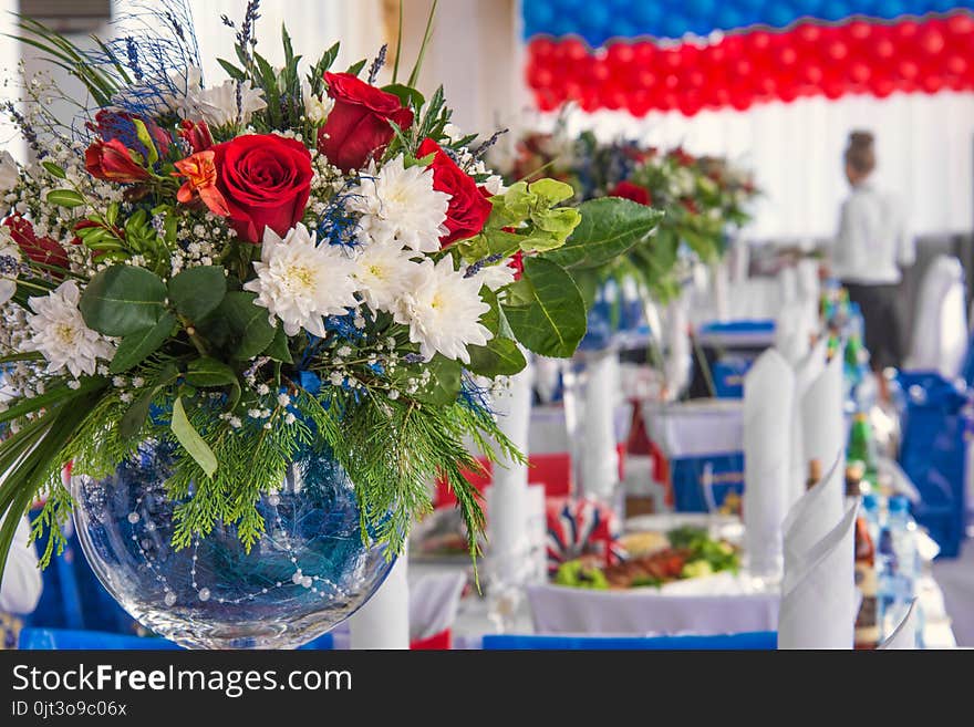 Flower Bouquet In Glass Vase