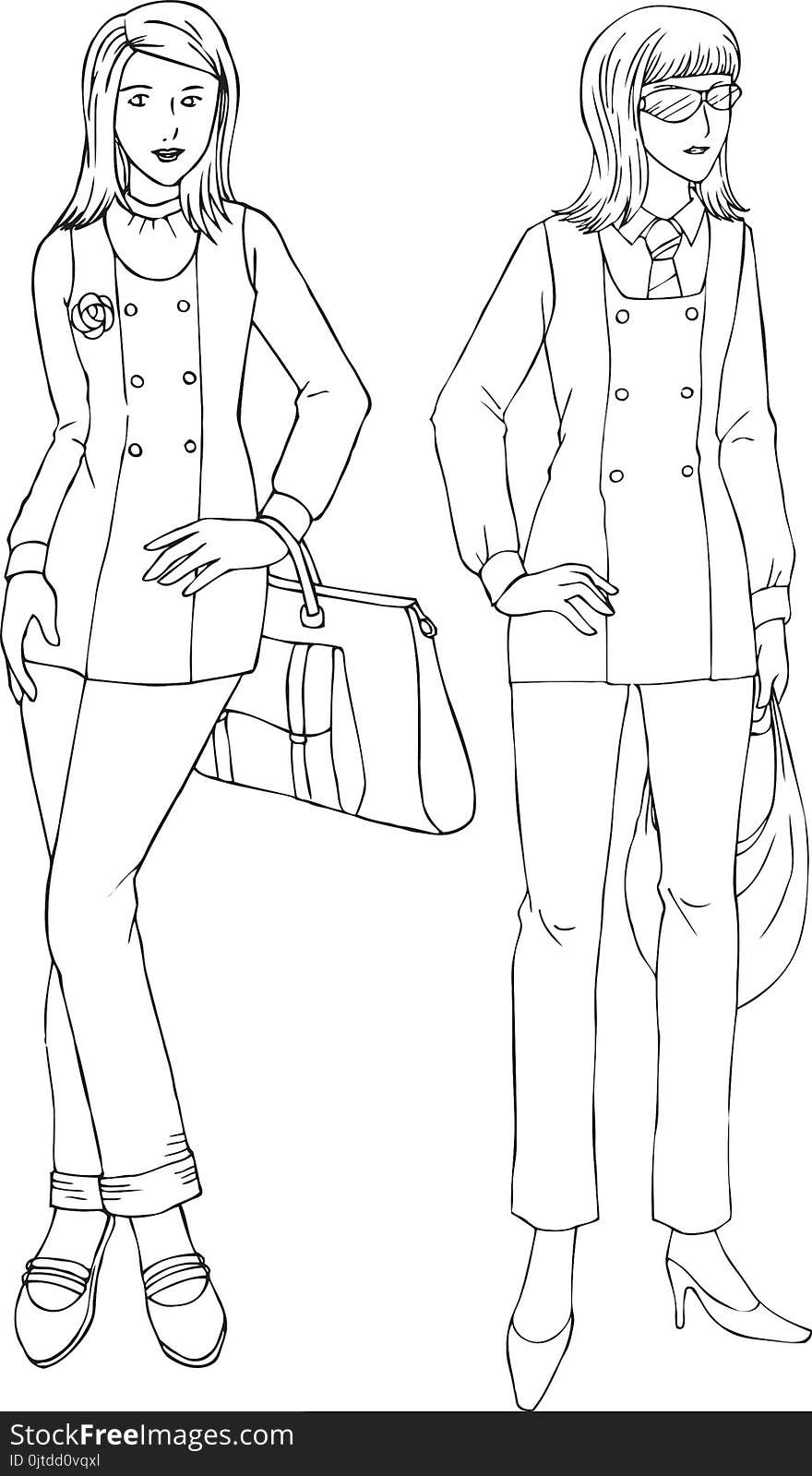 Women Vest Formal Wear Line Art Illustration for many purpose such as fashion book, blog, website and so on, adult coloring book, print on paper, canvas, clothes, etc. EPS 10 file format.