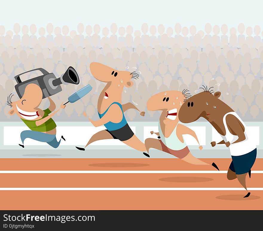 Vector illustration of running athletes and correspondent