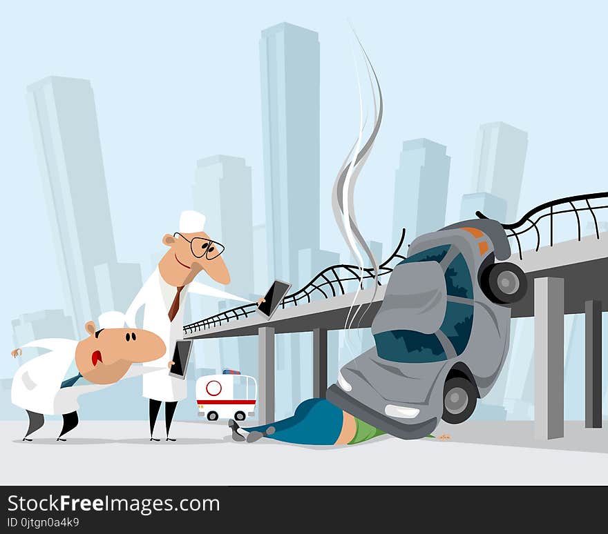 Vector illustration of traffic accident and ambulance