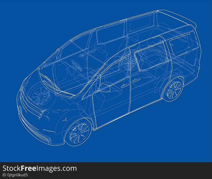 Concept car. Vector rendering of 3d. Wire-frame style. The layers of visible and invisible lines are separated