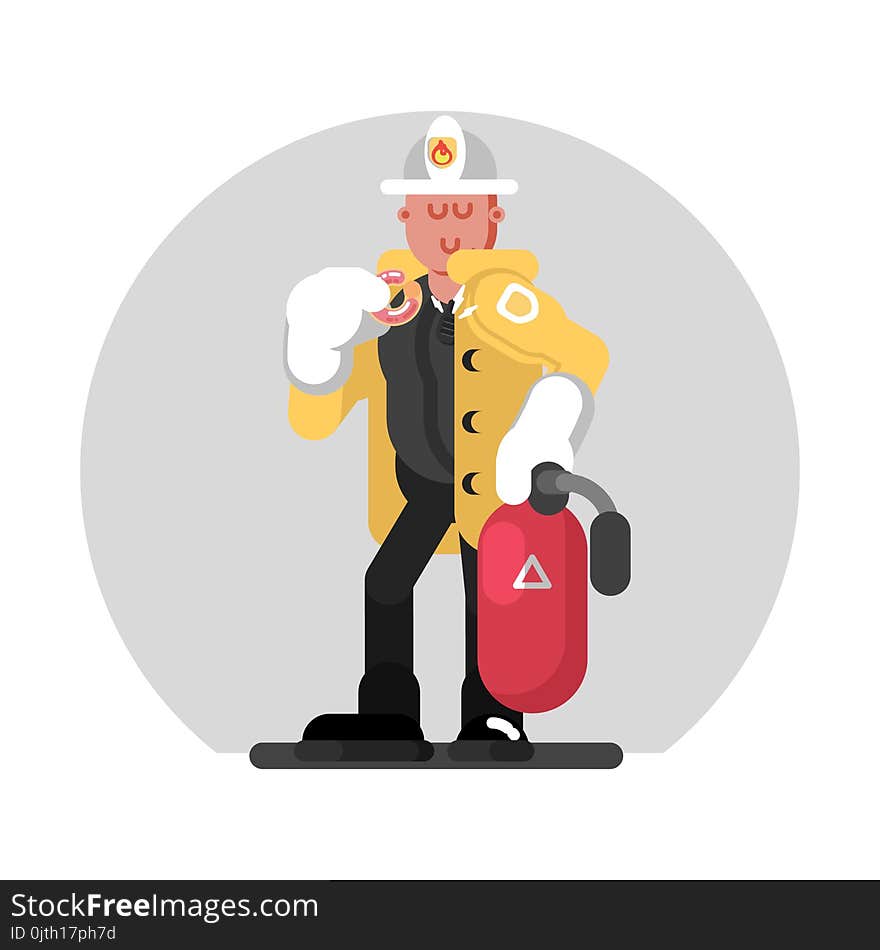 Fireman Standing With Fire Extinguisher