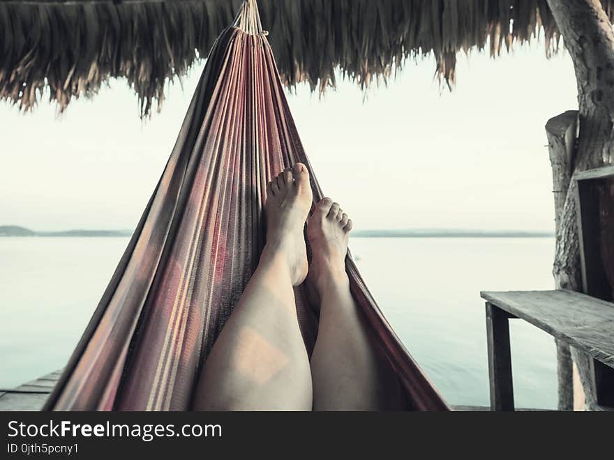 Hammock on the lake at sunset