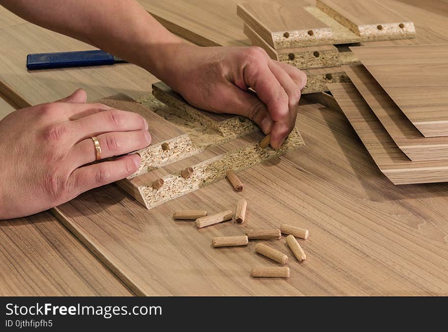 Board chipboard cut parts for furniture production close-up