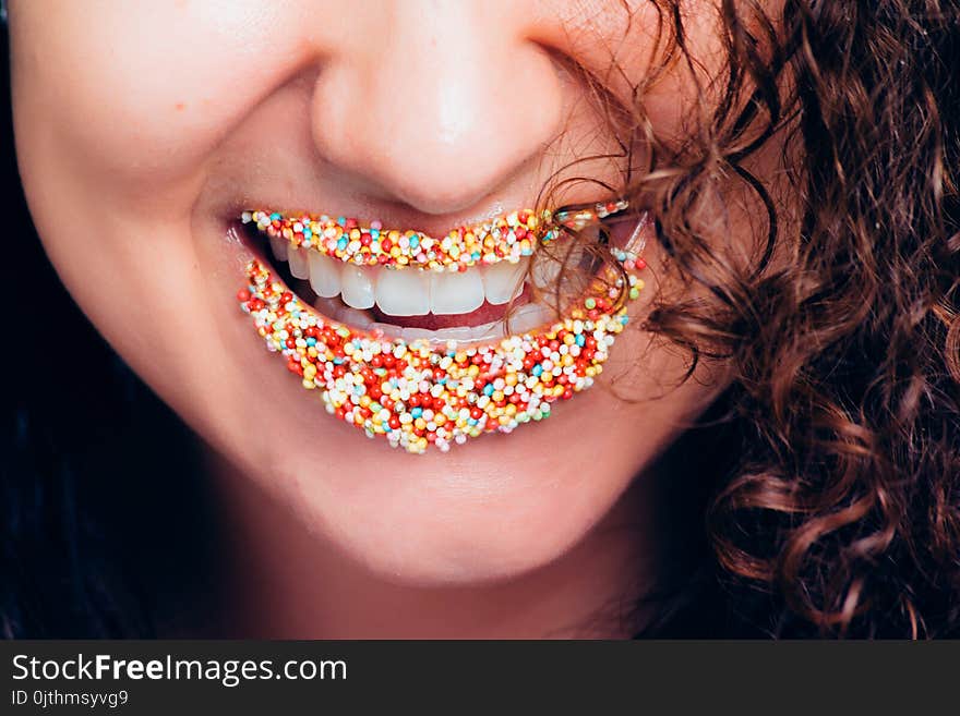 Woman With Multicolored Lipstick