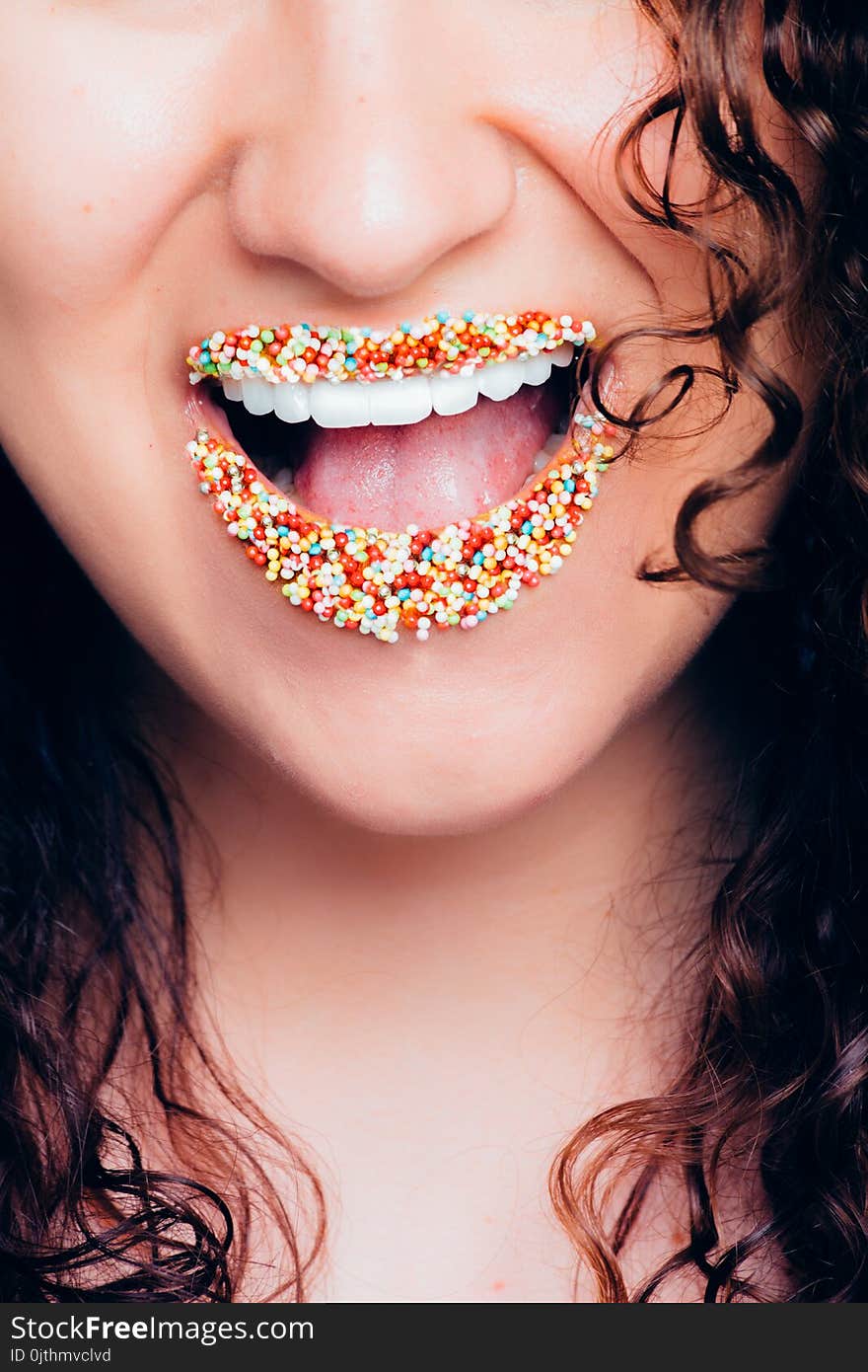 Sprinkles On Woman&#x27;s Lips