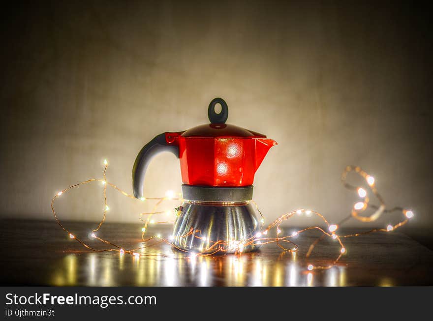 Red and Gray Moka Pot on Gray Surface