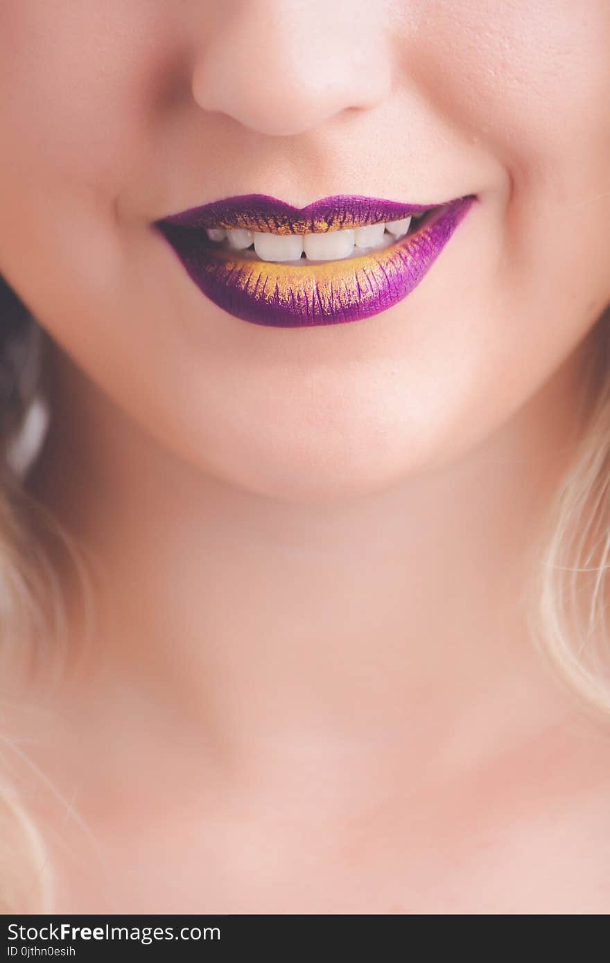 Women&#x27;s Purple and Yellow Lips