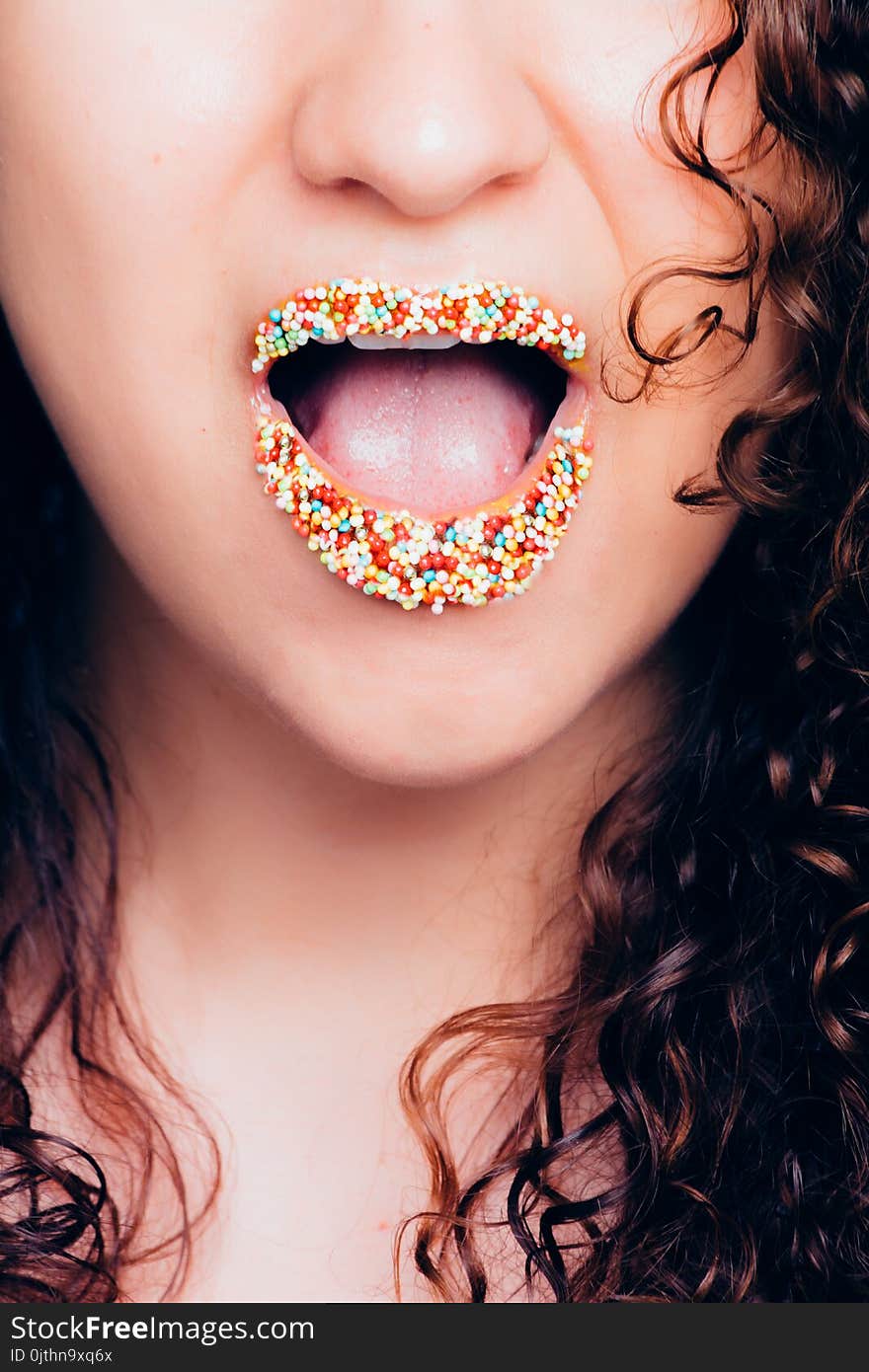 Woman With Sprinkled Multicolored Lipstick